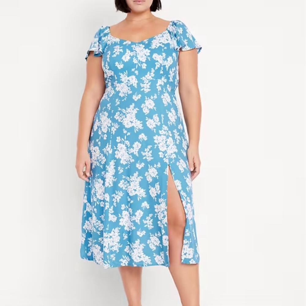 Old Navy Blue Floral Midi Dress with White Blossoms